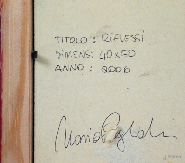 Riflessi, olio su pannello telato, cm 40x50, firmato e datato a tergo, entro cornice.