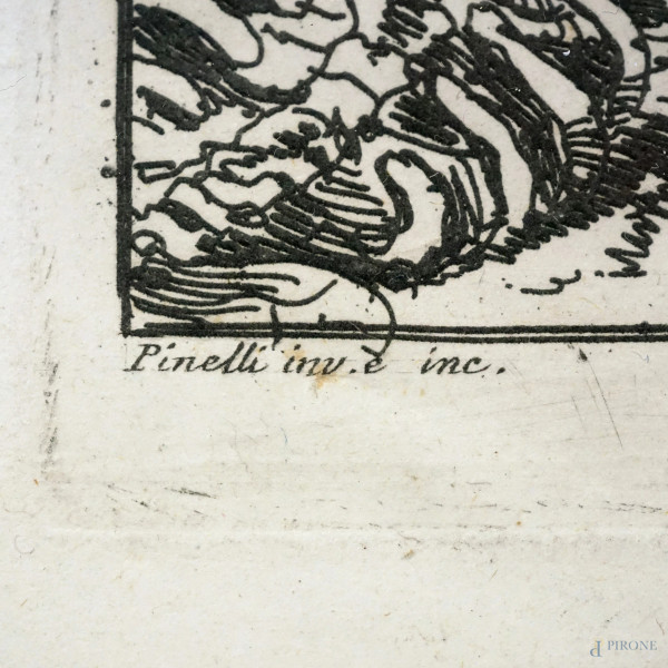 Lotto di due stampe da Bartolomeo Pinelli, cm 37,5x29, entro cornici, (difetti, macchie)