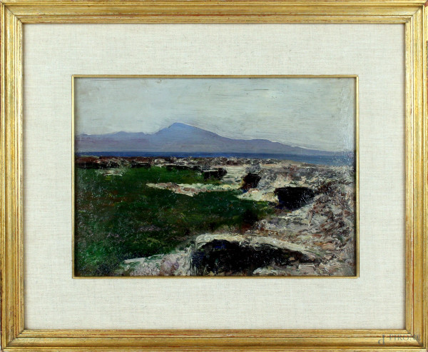 Paesaggio montano, olio su tavola, cm 21x30, XX secolo, entro cornice