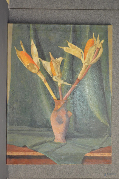 l. De Bois, vaso con fiori, olio su tela 80x60 cm