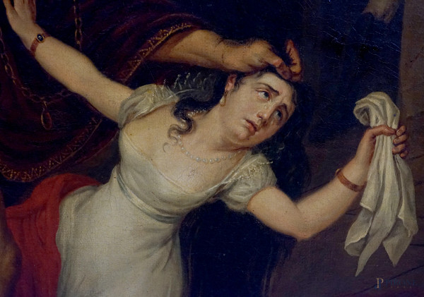 Delitto incompiuto, sec.XIX, olio su tela, cm 90x72,5, retro: iscritto "Lacroix". Entro cornice. ...