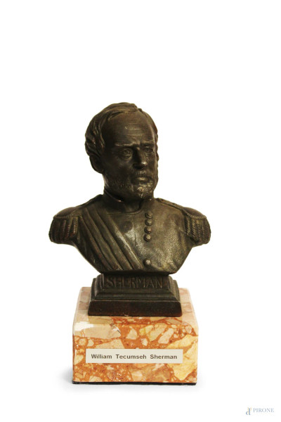 William T. Sherman, busto in bronzo con base in marmo, H 16,5 cm.