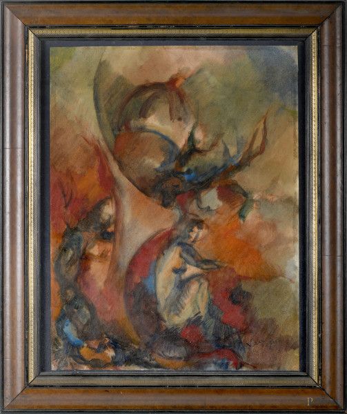 Astratto, tempera su carta, cm 49x37, entro cornice