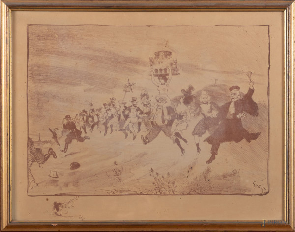 Stampa da  Jules Alexandre Grun, XX secolo, cm 44x57, entro cornice, (segni di usura, tracce di umidità, foxing)