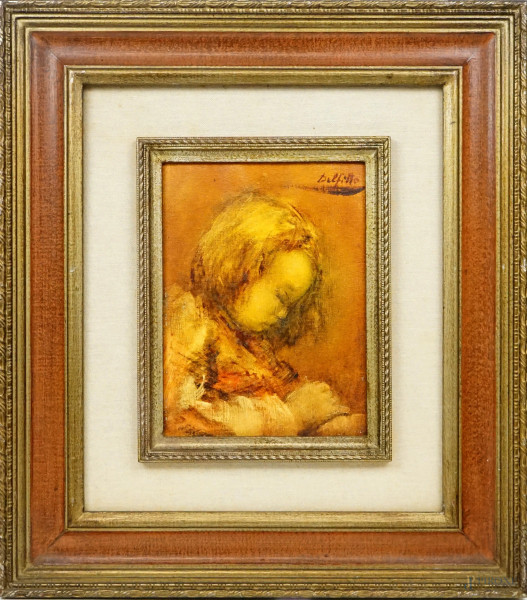 Pietro Delfitto - Bimbo, olio su cartone telato, cm 24x18, entro cornice