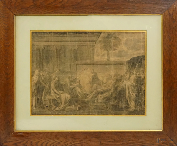 Stampa raffigurante  Il Giudizio di Salomone, cm 62x75, XIX secolo, entro cornice, (difetti)