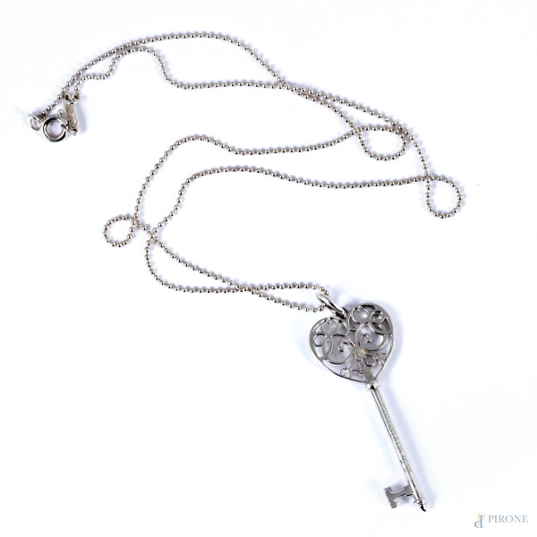Collana Tiffany con ciondolo a foggia di chiave in argento 925, lunghezza cm 52