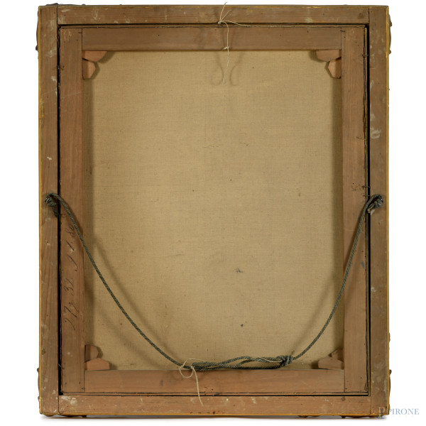 Ritratto di militare in uniforme, XIX secolo, olio su tela, cm 80x67 entro cornice, (difetti)