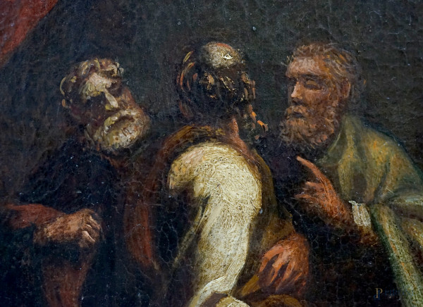 Lavanda dei piedi, olio su tela, XVII secolo, cm 62x102, entro cornice