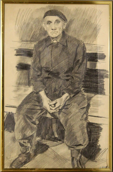 Ritratto,disegno su carta, cm. 28x43, realismo socialista XX secolo siglato A.Z.