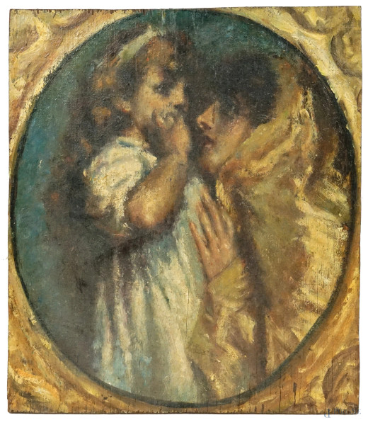 Maternità, olio su tavola, cm 40,5x35,5, XX secolo, (difetti).
