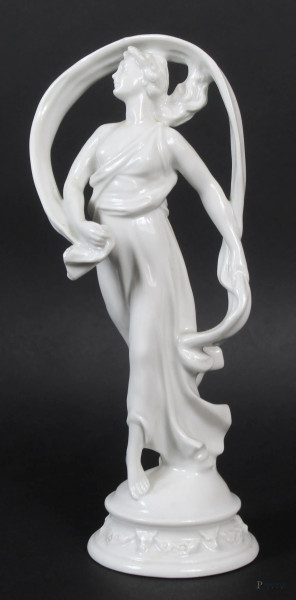 Figura Neoclassica, scultura in porcellana Capodimonte, altezza cm. 21,5 