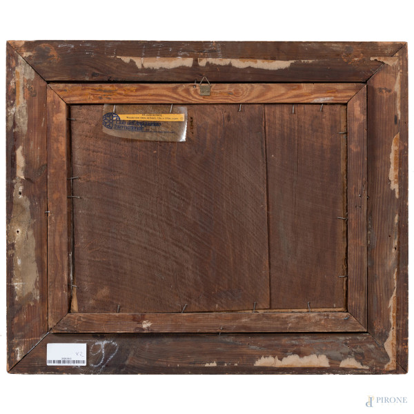 Coppia di paesaggi, XX secolo, olio su cartone, cm 29x29, entro cornice, (segni di usura, difetti...