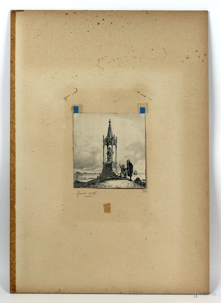 Monumento a Gustavo I di Svezia, acquarello su carta, cm 13x12,5, (difetti).
