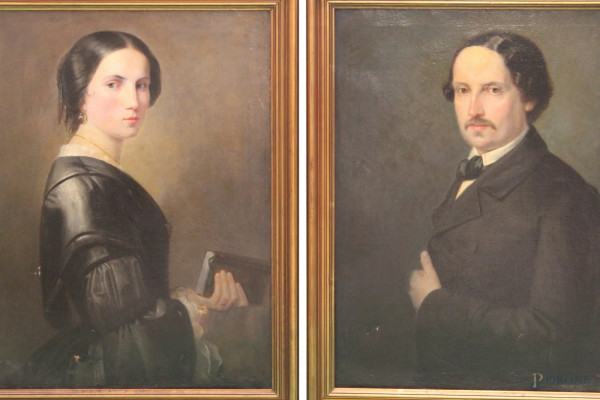 Domenico Ventura, Coppia di ritratti Lui e Lei, olio su tela, 75x62 cm, fimato sul retro