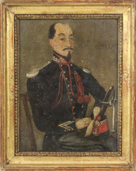 Ritratto di generale, olio su tela, cm 20x15, XIX secolo, entro cornice.