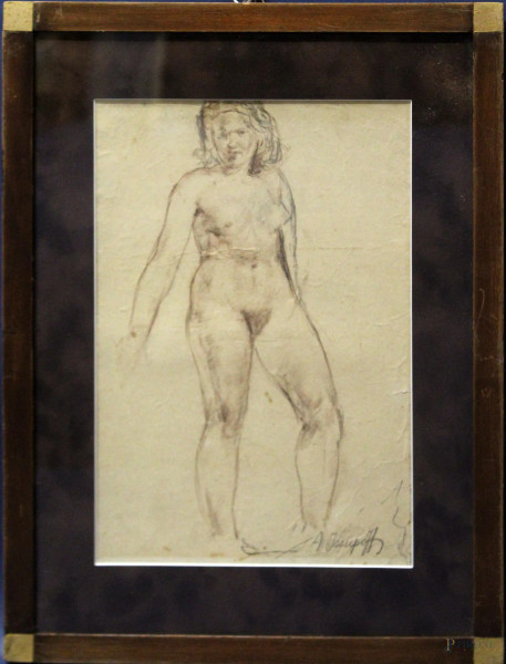 Nudo di donna, tecnica mista su carta 31x20 cm, firmato, entro cornice.