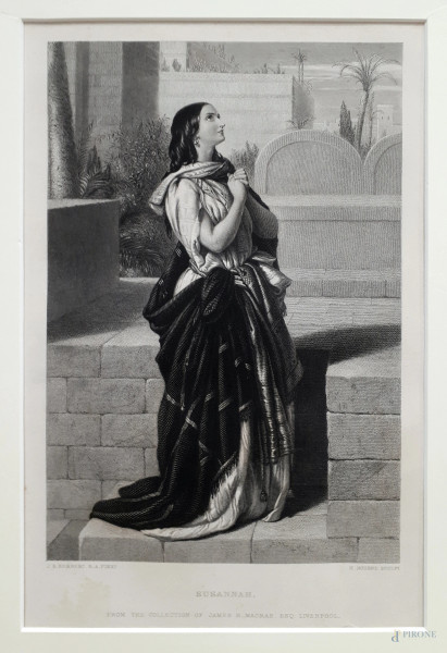 J.R. Herbert e H. Bourne (XIX sec.) Susannah, incisione su carta, cm 31x24