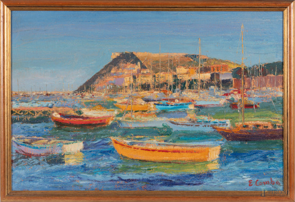 Porto Ercole, XX secolo, olio su tela, cm 60x90, firmato in basso a destra, entro cornice