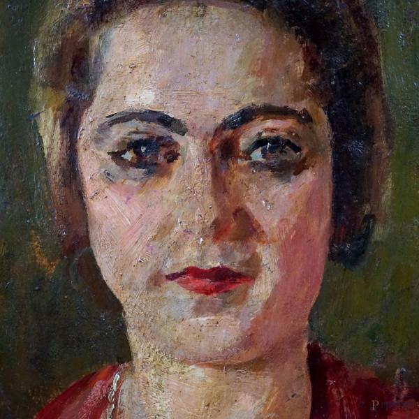 Ritratto di donna, olio su tela, cm 66x49,5, firmato Ricchizzi, entro cornice