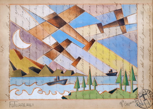 Vittorio Caproni (XX sec.) Futuraerei, lotto composto da due aeropitture a tecnica mista su fogli...