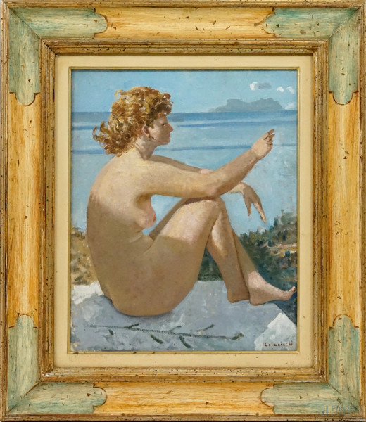 Giovanni Colacicchi - Nudo femminile, olio su tela, cm 50x40, entro cornice