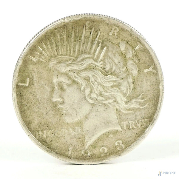 Un dollaro americano in argento, anno 1923, peso gr. 28