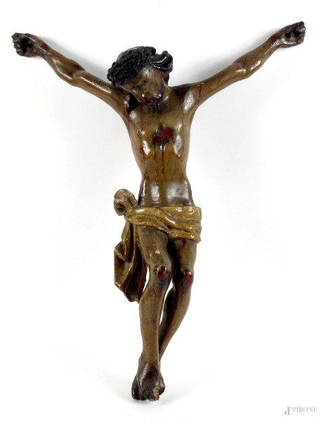 Cristo Crocifisso, scultura in legno policromo, altezza cm. 49x41, XVIII-XIX secolo.