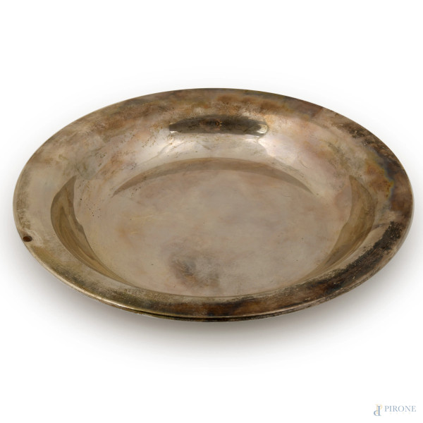 Grande piatto in argento 800/000, diametro cm 31,5, peso gr 638