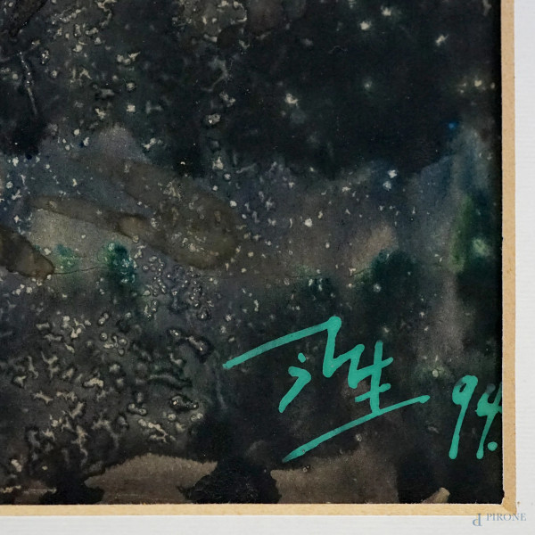 Artista del XX secolo, Tramonto autunnale, acquarello su carta, cm 50x65, siglato, entro cornice.