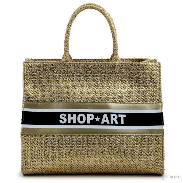Borsa Shop Art avorio e oro, cm 35x42, (segni di usura)