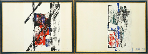 Senza titolo, coppia di litografie a colori, cm 49x69, firmate, ES.69/100, entro cornici.