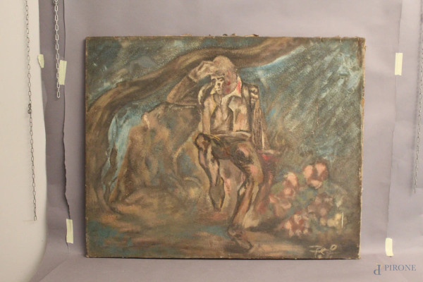 Pensatore, olio su tela datato 1950, Scuola russa, cm 100 x 80.