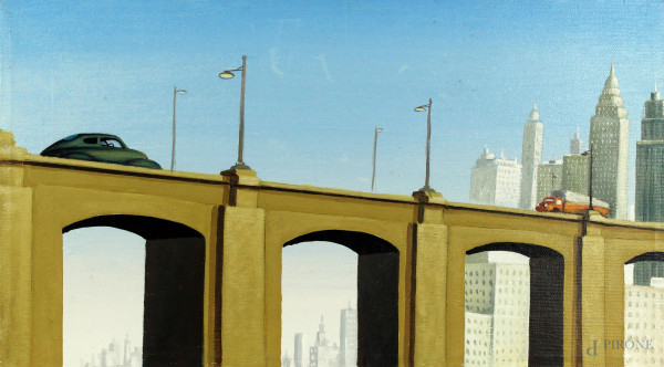 Ponte di New York, olio su tela, cm 25x45, firmato