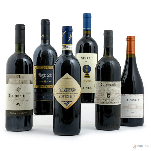 Lotto di sei bottiglie di vini toscani