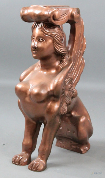 Sfinge alata, scultura in legno, altezza cm. 50, XX secolo
