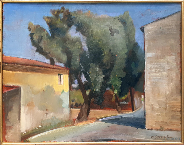 Leo Spaventa Filippi (1912-1999) Scorcio di strada a Forte dei Marmi, olio su tavola, cm 35x45, firmato