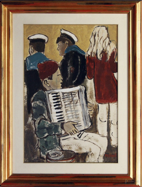 Carlo Mazzoni - Domenica a Portaportese, dipinto ad olio su tela, cm 70 x 50, entro cornice.
