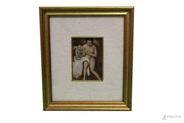 Nudo di donna, olio su cartone telato, 11x8 cm, entro cornice
