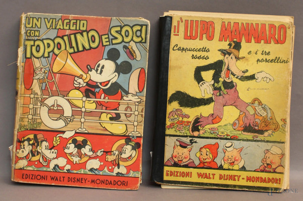 Lotto composto da due libri, Il Lupo Mannaro, 1937 e Un viaggio con Topolino, 1938.