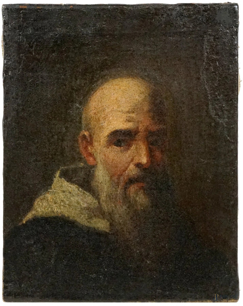 Attr.a Giacomo Covedone (1577-1660), Ritratto d'uomo, olio su tela, cm 24x19, (difetti).
