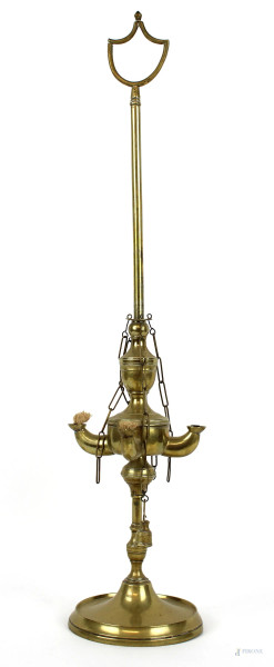Antica lampada fiorentina in ottone, cm h 58,5, (segni del tempo).