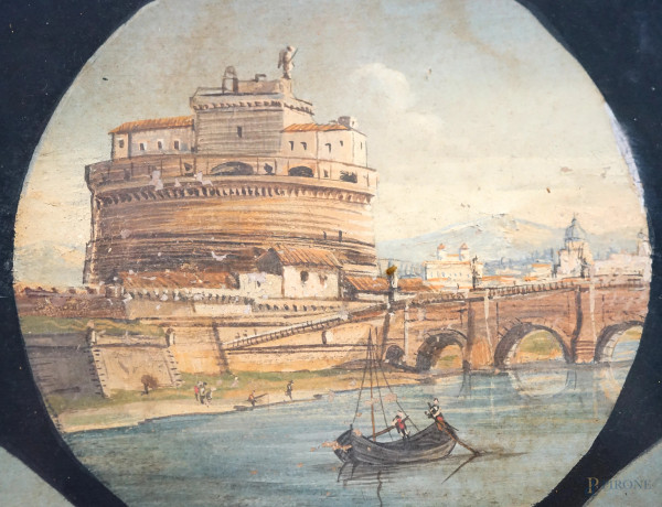 Quattro vedute di Roma ad assetto circolare, tempera su pergamena, diametro max cm 14.5, misura t...