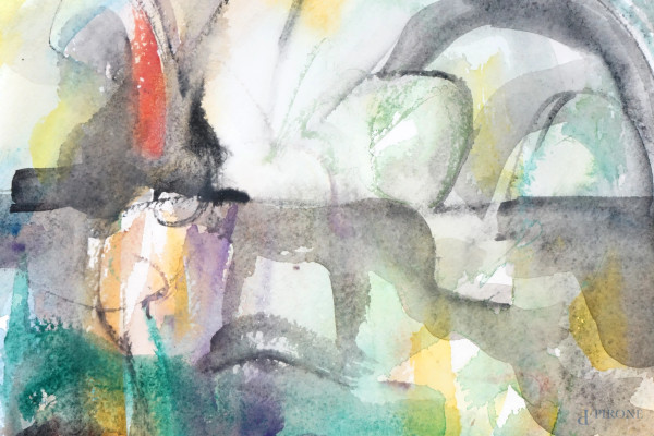 Senza titolo, acquarello su carta, cm 35x40, firmato Valerio De Angelis, entro cornice