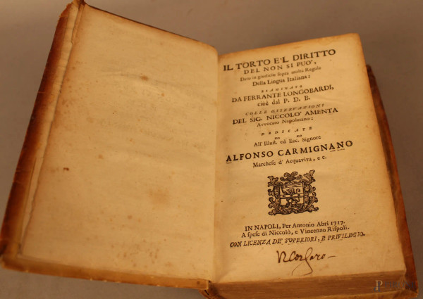 Libro - Il torto el diritto,Napoli 1717.