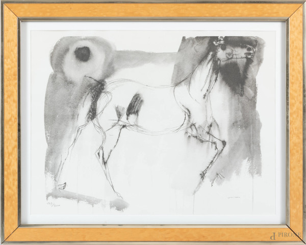 Bruno Cassinari (1912 – 1992), Cavallo, litografia su carta es. 139/300, cm44,5x58, firmato in basso a destra a grafite, entro cornice
