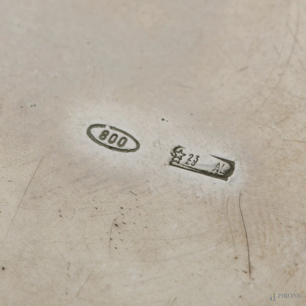 Lotto composto da porta bon-bon e centrotavola in argento 800/000 e interno vermeil, misure massi...