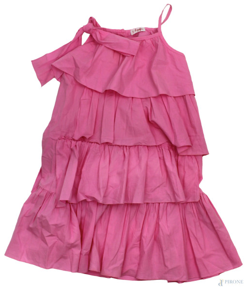 Il Gufo, vestito fucsia plissettato da bambina, una bretella a laccetto regolabile, chiusura con bottone sul retro, taglia 4 anni.