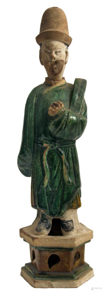 Figura maschile, scultura in terracotta smaltata, h. 40 cm, Cina XX sec.