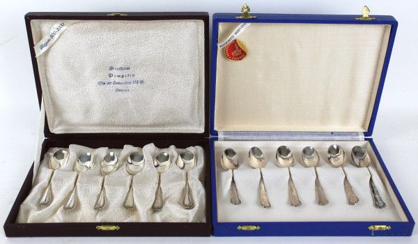 Due set di cucchiani in argento, pz. 12, gr 180